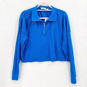 Calvin Klein Waffle Knit Blue  Long Sleeve Crop Half Zip Top Size XS And M NWT